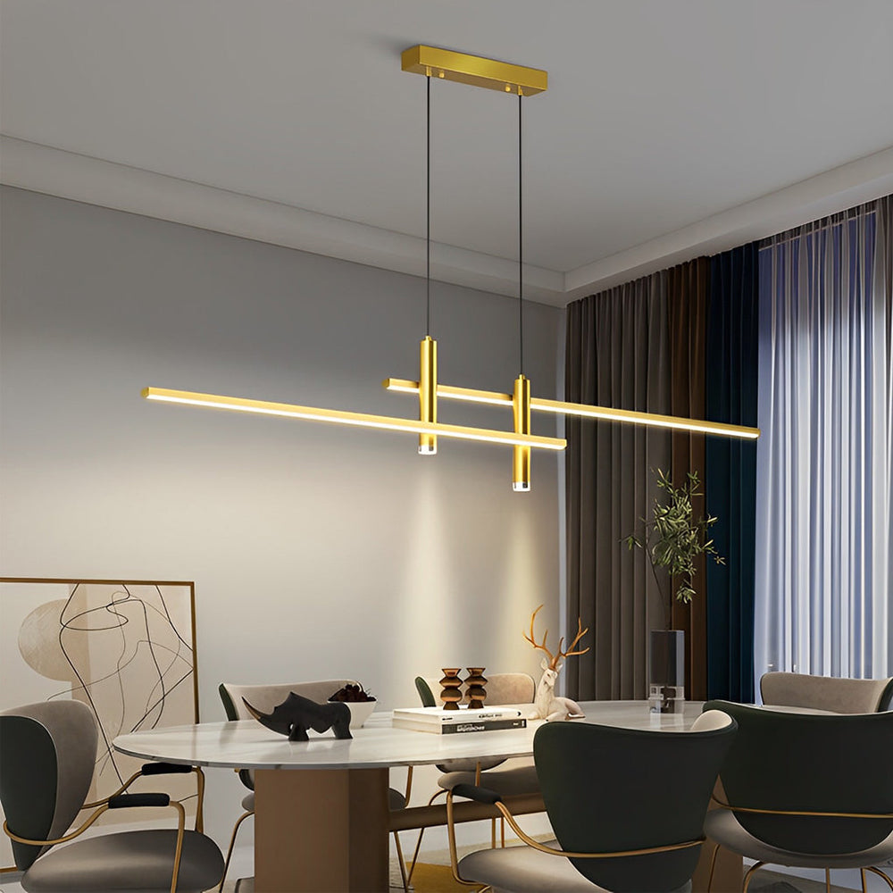 Crossbar Lines LED Linear Pendant, Slim Iron Island Ceiling Light