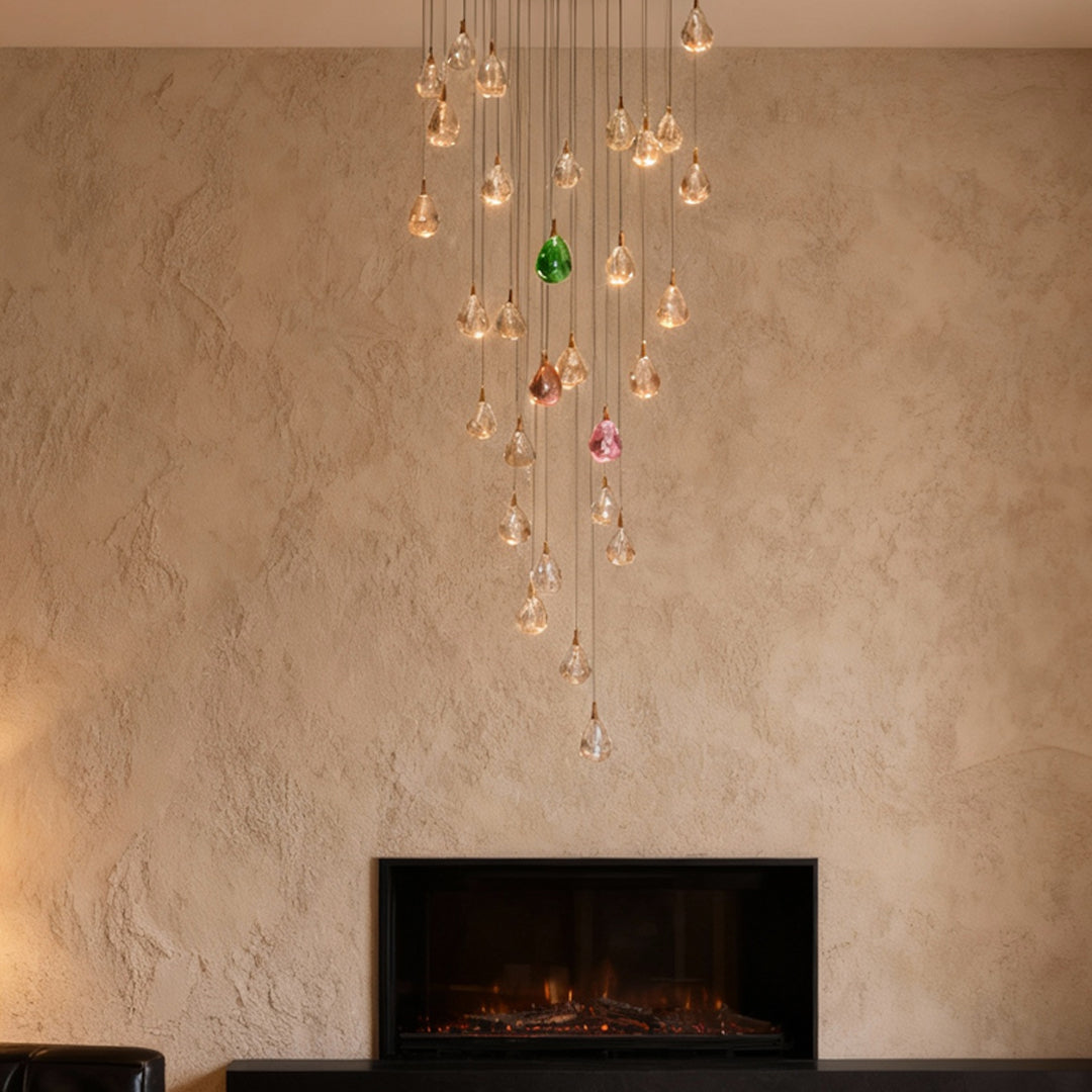 Jewel Drop Crystal Staircase Chandelier, Stainless Steel LED Light 4