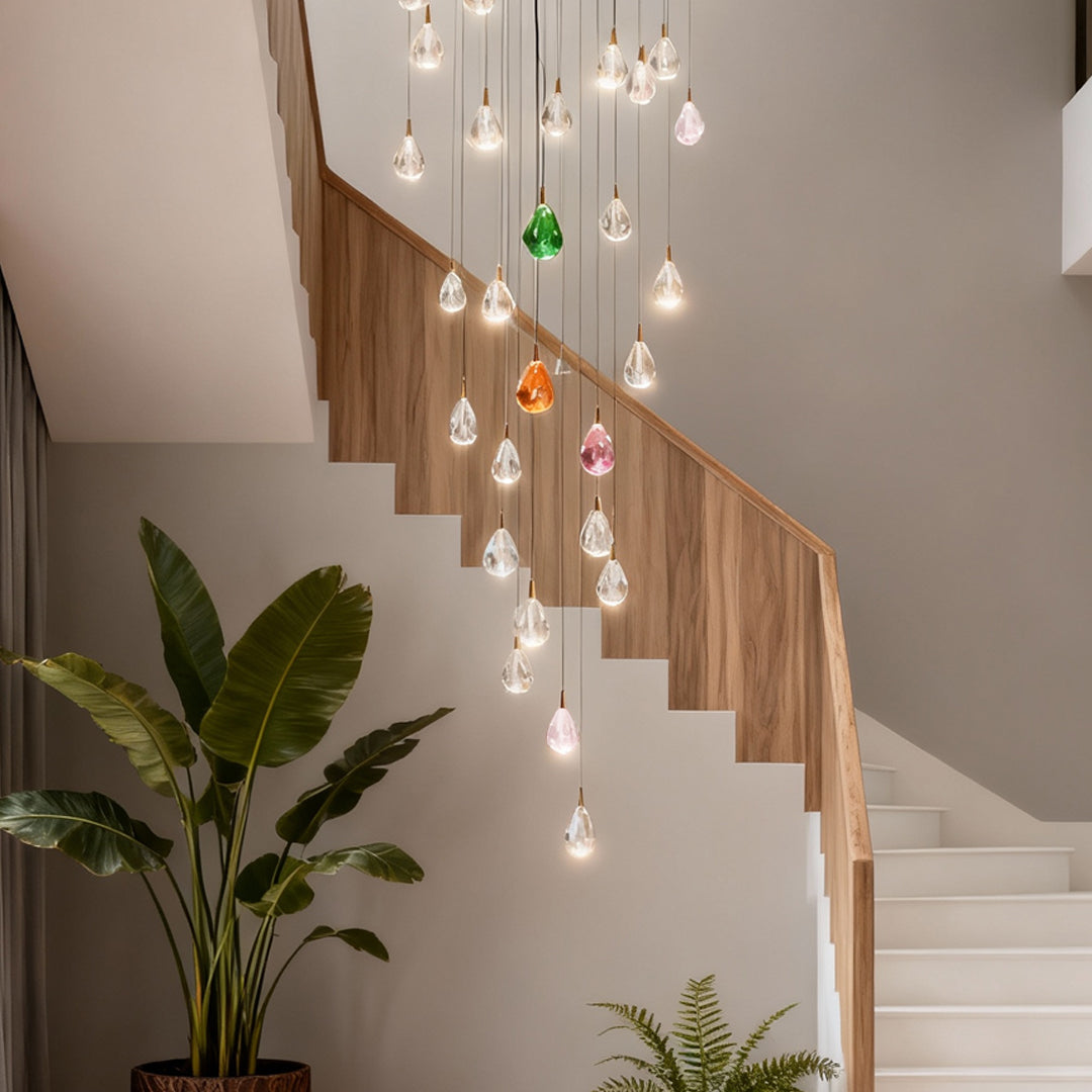 Jewel Drop Crystal Staircase Chandelier, Stainless Steel LED Light 5