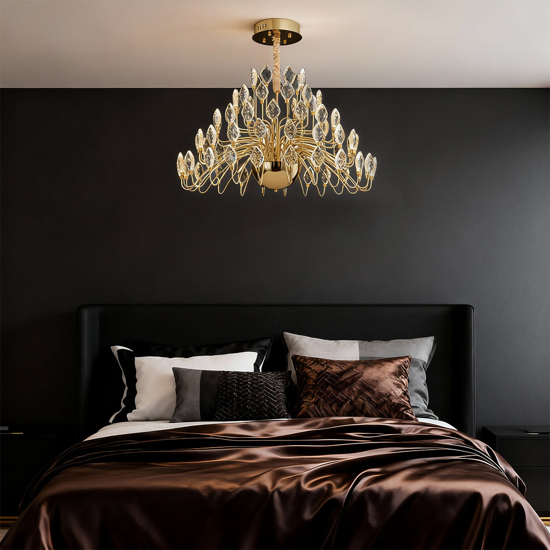 Crystal Plume Chandelier, Gold Iron French Ceiling Light 2