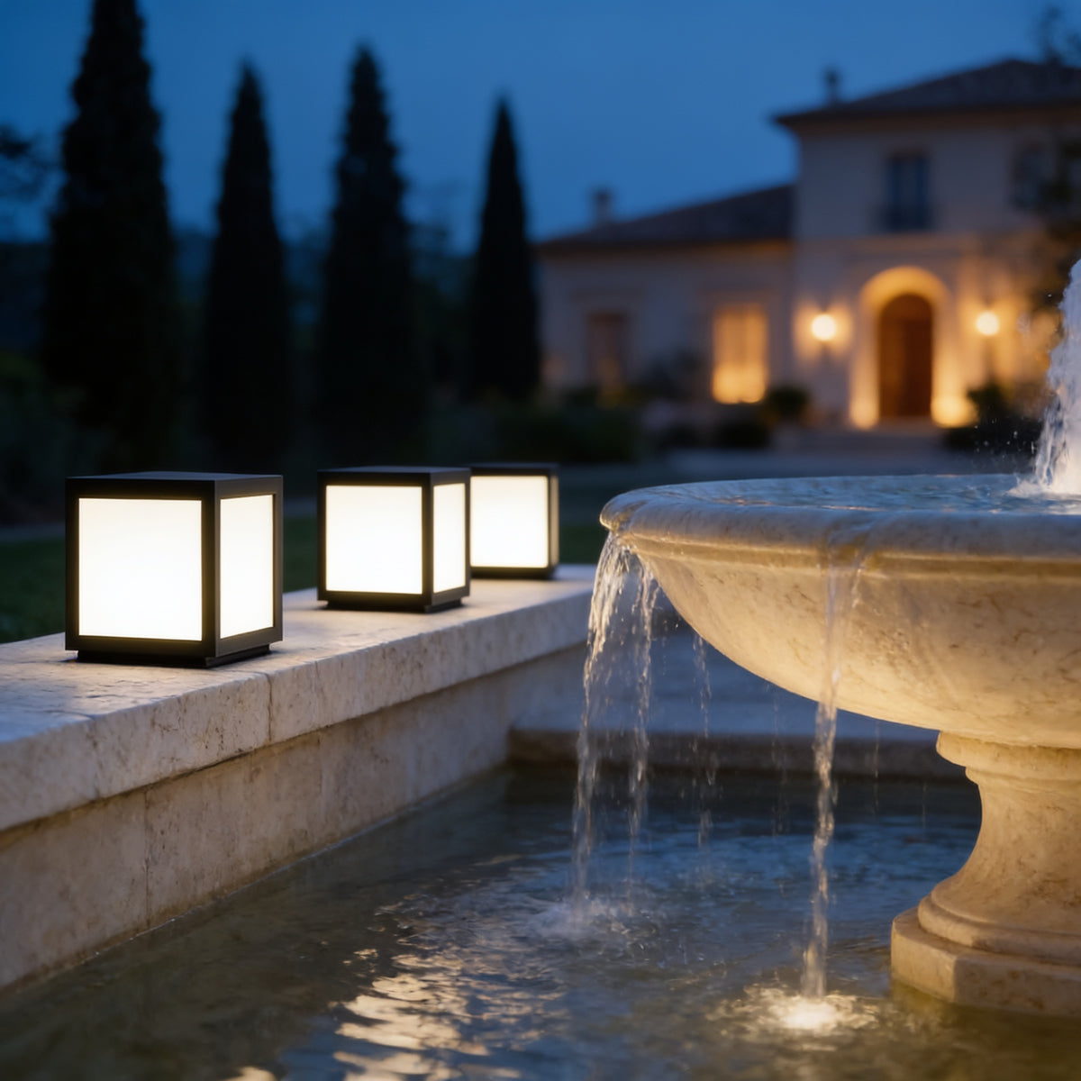 Cube Pillar Light, 11.8 in Square x 6.5 in H, Hardwired