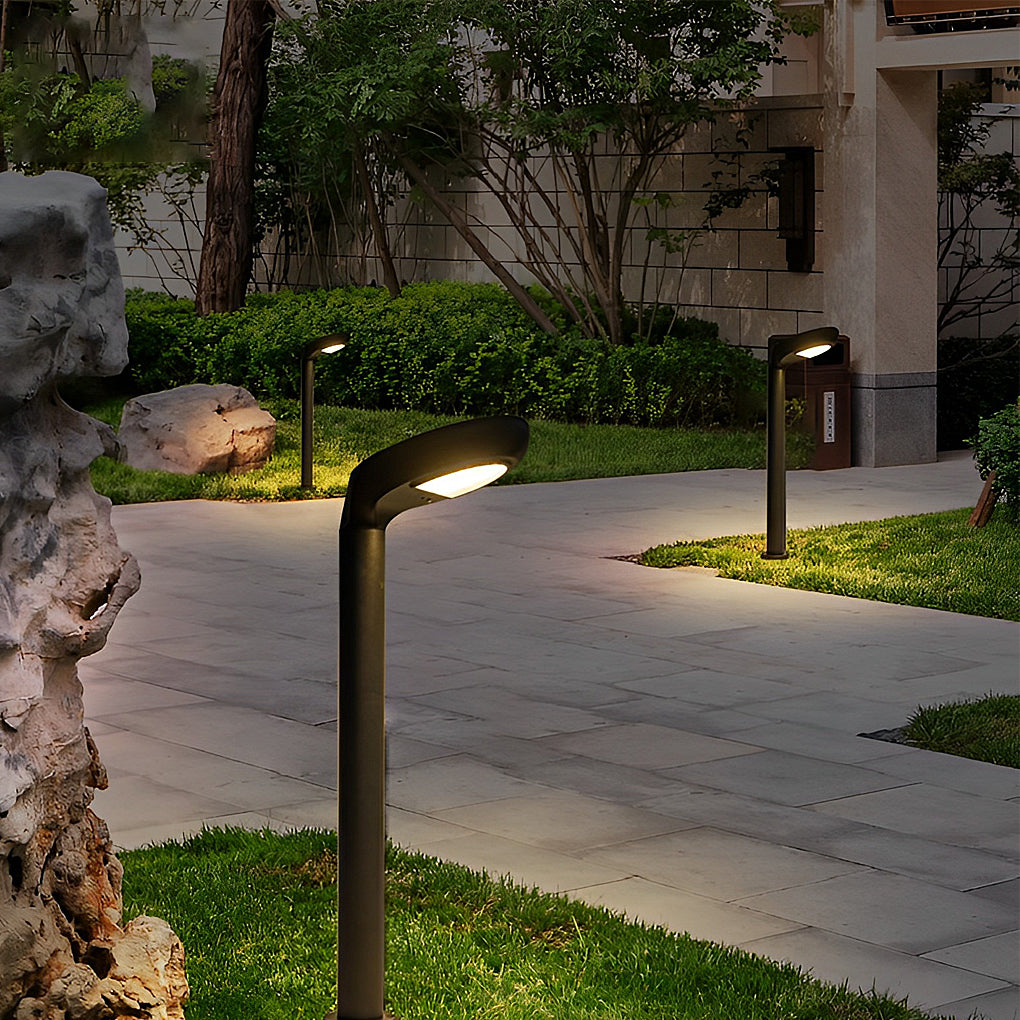 Curved Solar Bollard Light, Hooded Aluminum Garden Light, view 4