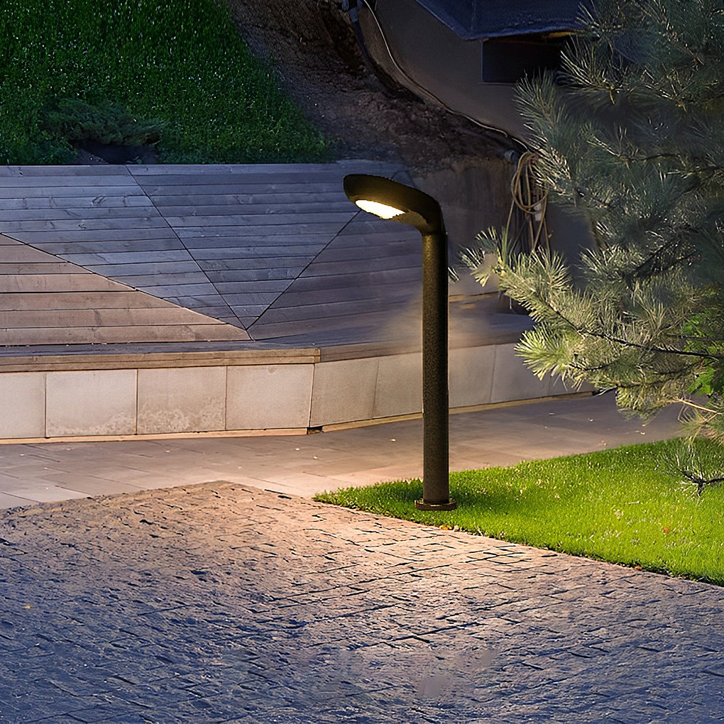 Curved Solar Bollard Light, Hooded Aluminum Garden Light, view 6