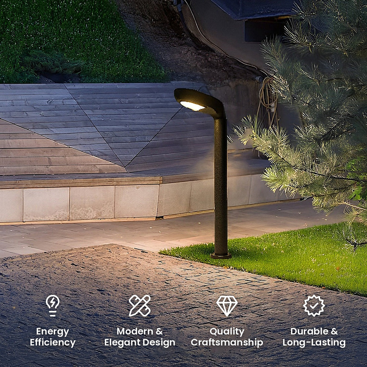 Curved Solar Bollard Light: energy efficiency, modern and elegant design, quality craftsmanship, durable and long-lasting