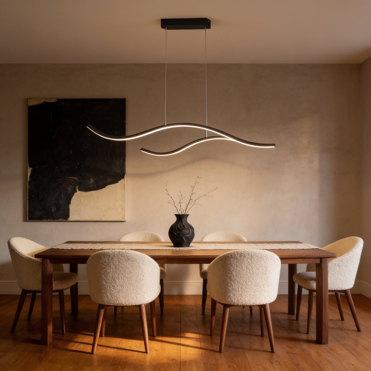 Curved Wave Pendant Light, 39 in, White, Black