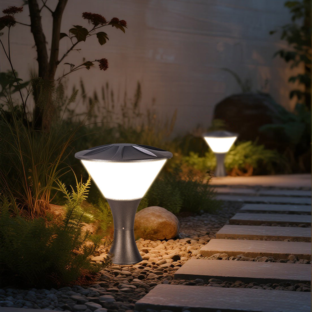 Flared Cone Pier Light, Matte Black Aluminum Garden Post Light
