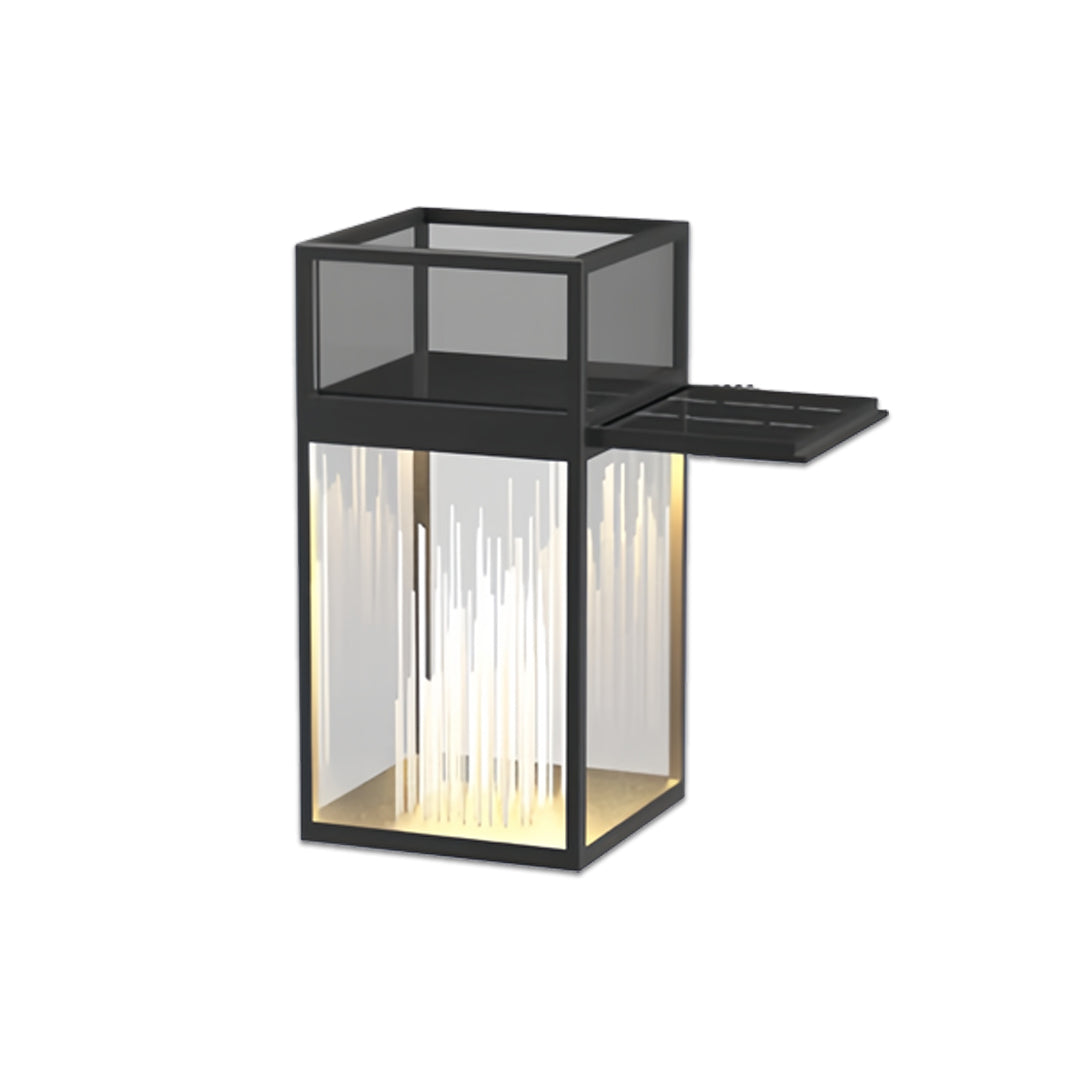 Glass Box Bollard Light, Black Stainless Steel Pool Deck Light