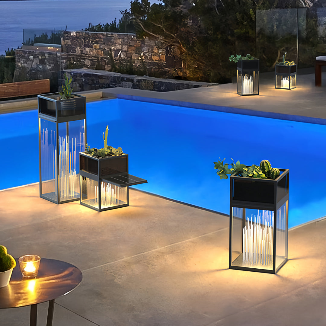 Glass Box Bollard Light, Black Stainless Steel Pool Deck Light