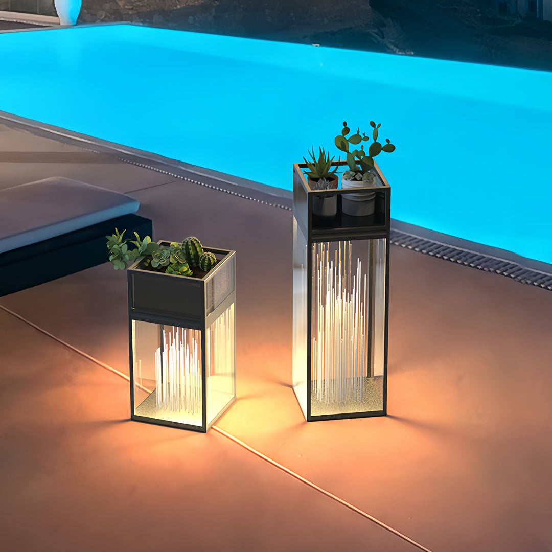 Glass Box Bollard Light, Black Stainless Steel Pool Deck Light
