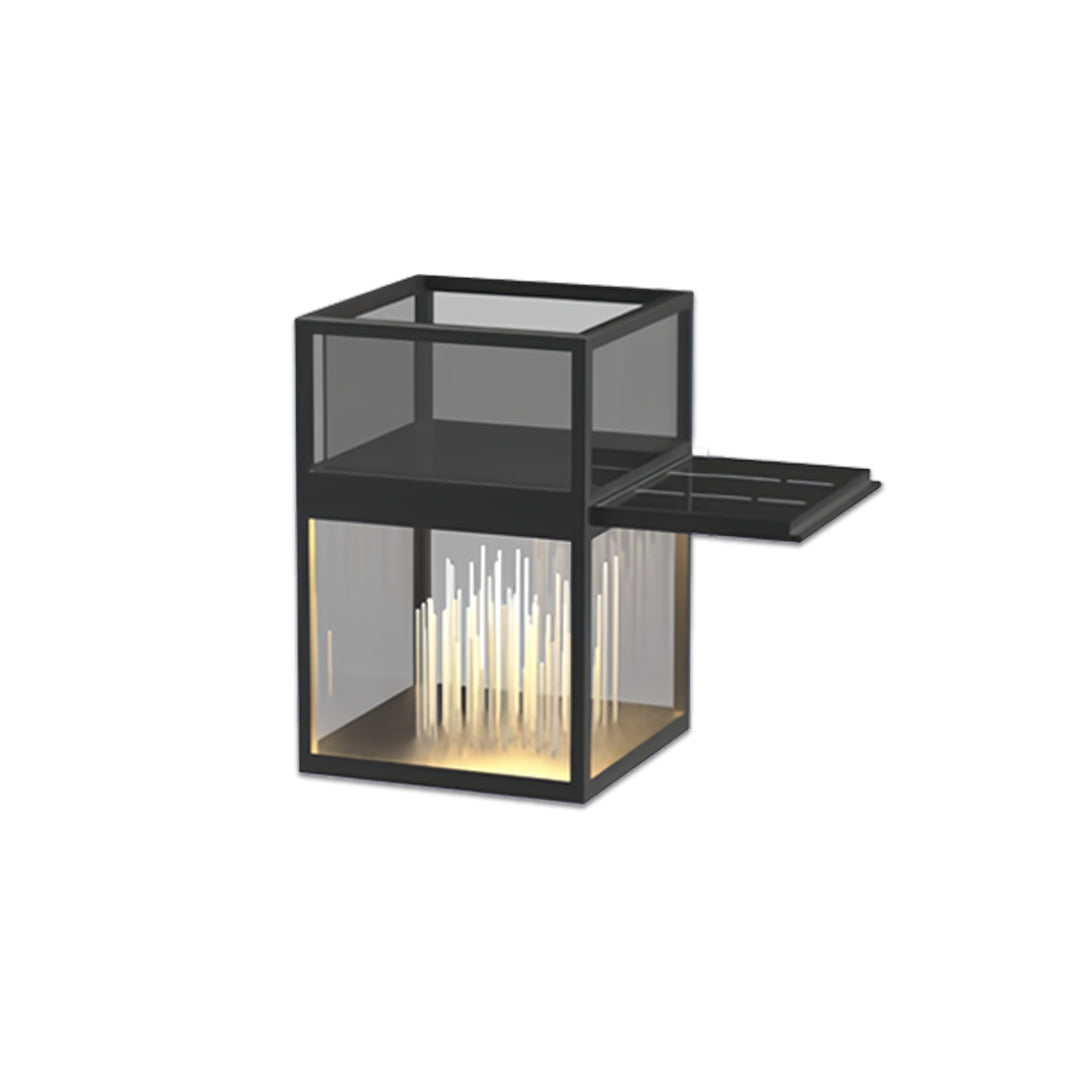 Glass Box Bollard Light, Black Stainless Steel Pool Deck Light