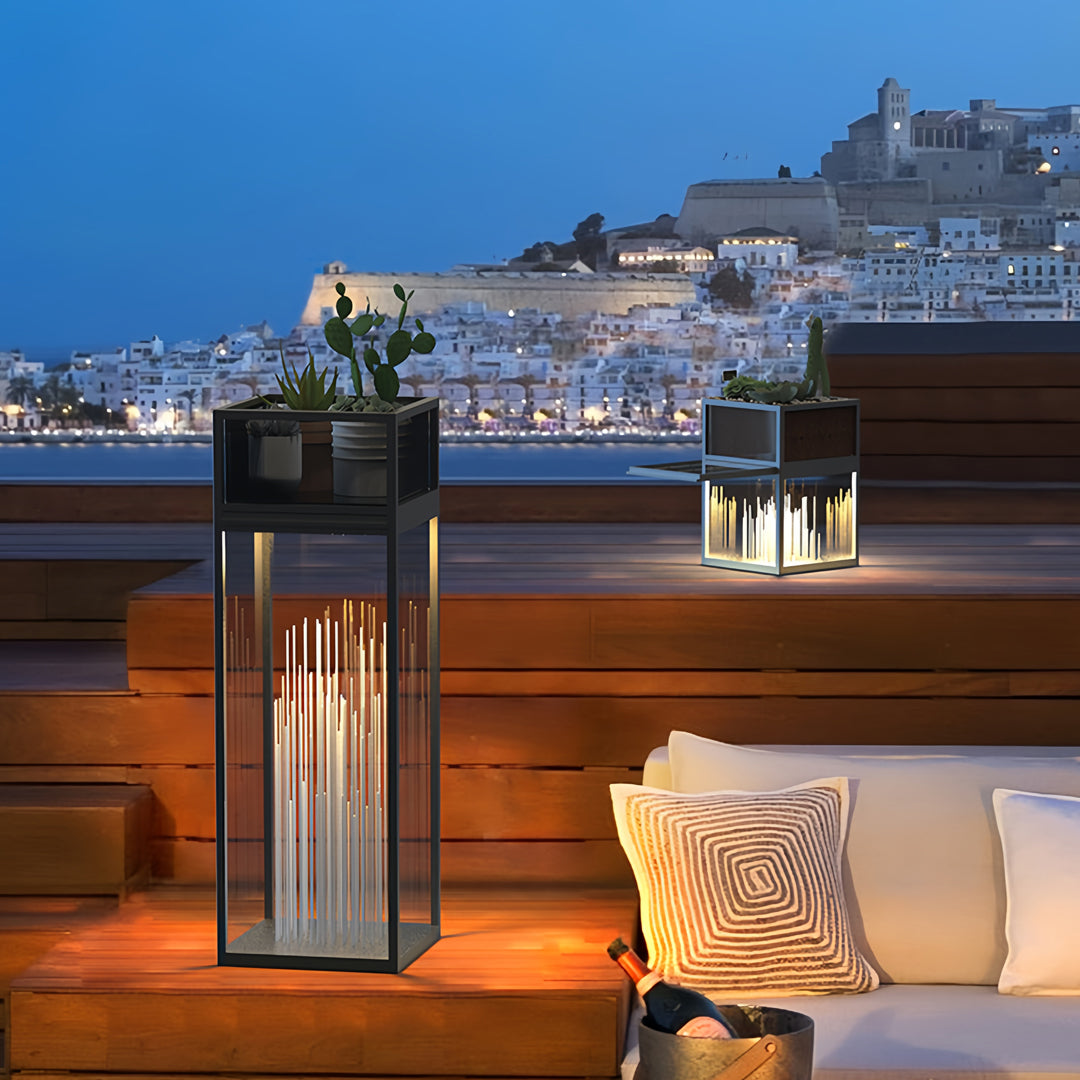 Glass Box Bollard Light, Black Stainless Steel Pool Deck Light