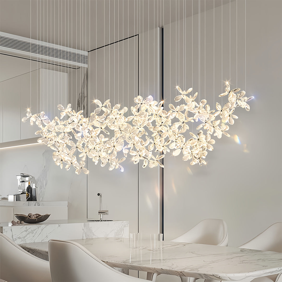 Crystal Blossom Cloud Chandelier, Chrome Rectangular Island Light 5