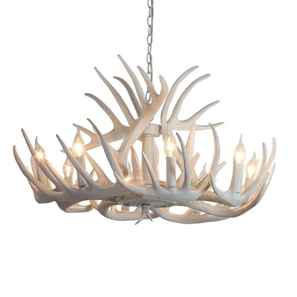 White Antler Candle Chandelier, Resin Rustic Lodge Ceiling Light 6