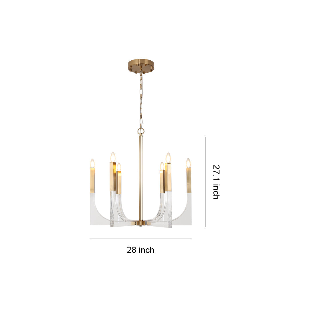 Gold Taper Candle Chandelier, Clear Acrylic Arm Modern Ceiling Light 9