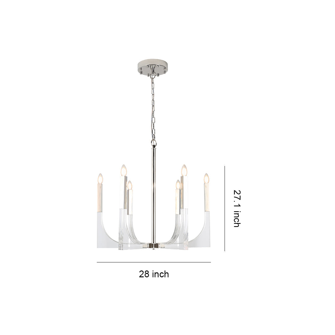 Acrylic Arch Candle Chandelier, Silver Metal Modern Ceiling Light 9