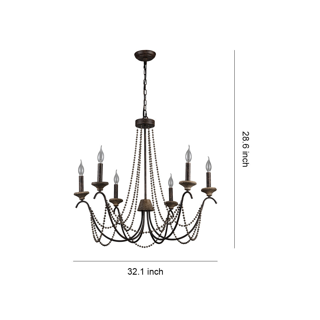 Draped Bead French Candle Chandelier, Black Metal Ceiling Light 6