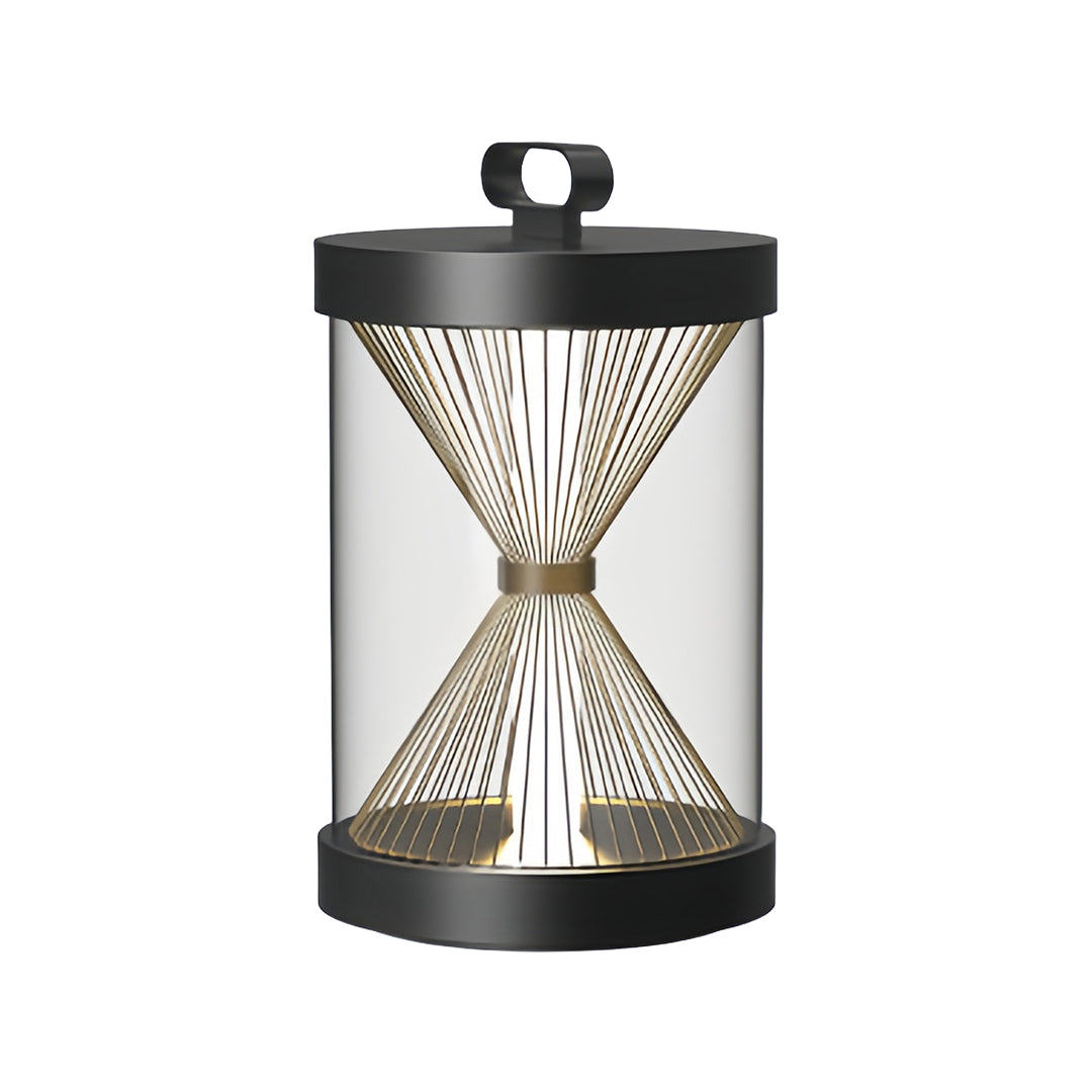 Hourglass Glass Lantern, Black Stainless Steel Outdoor Lantern