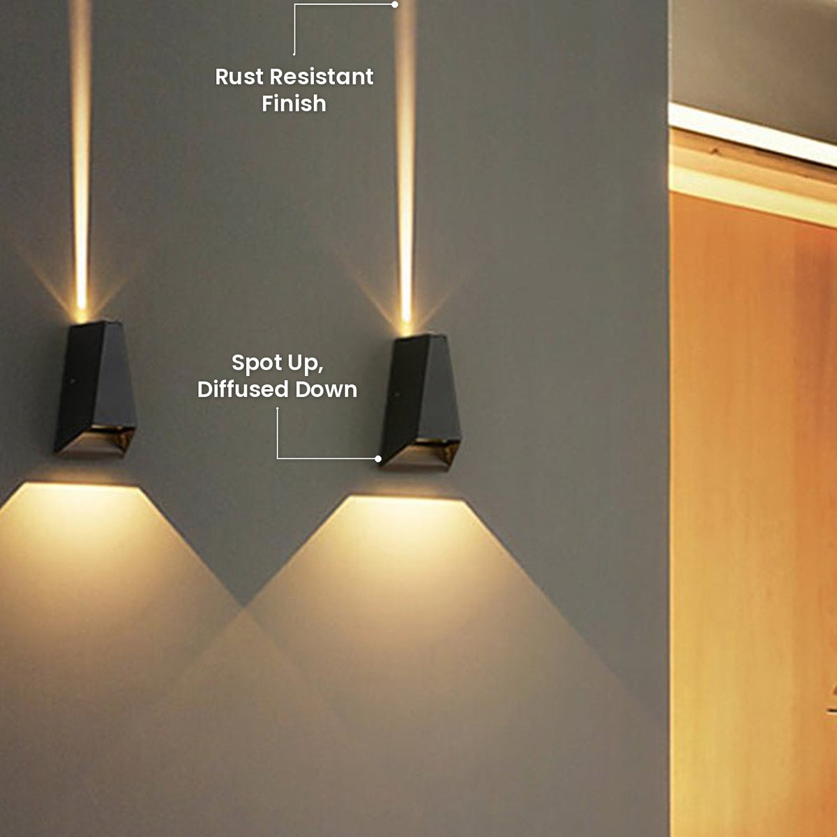 Double Head Courtyard Wall Light: Spot Up, Diffused Down, Rust Resistant Finish