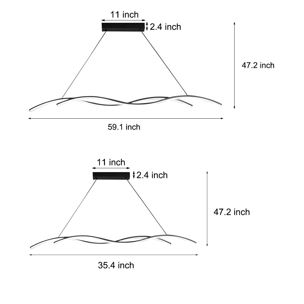 Double Wave LED Linear Pendant, Silicone Diffused Ceiling Light