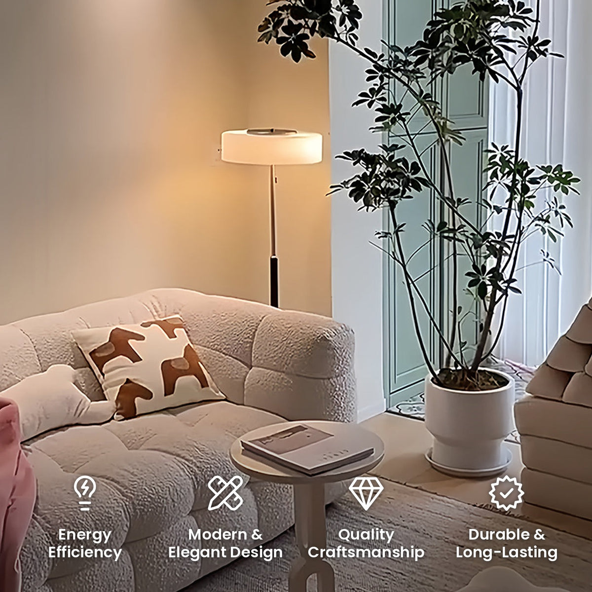 Drum Shade Floor Lamp: energy efficiency, modern and elegant design, quality craftsmanship, durable and long-lasting