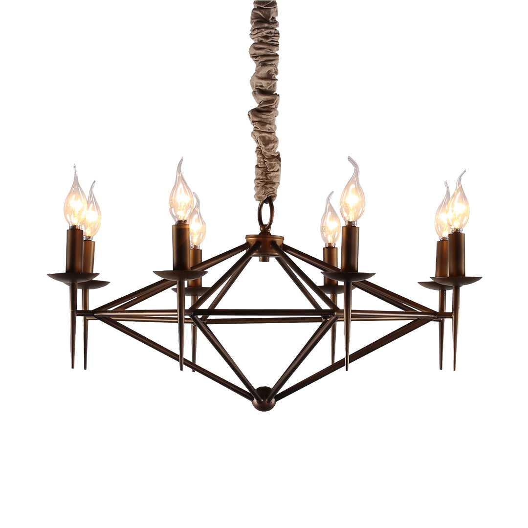 Geometric Diamond Candle Chandelier, Brown Metal Ceiling Light 7