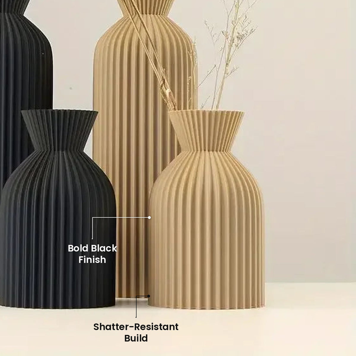 Elegant Black Boho Vase: Shatter-Resistant Build, Bold Black Finish