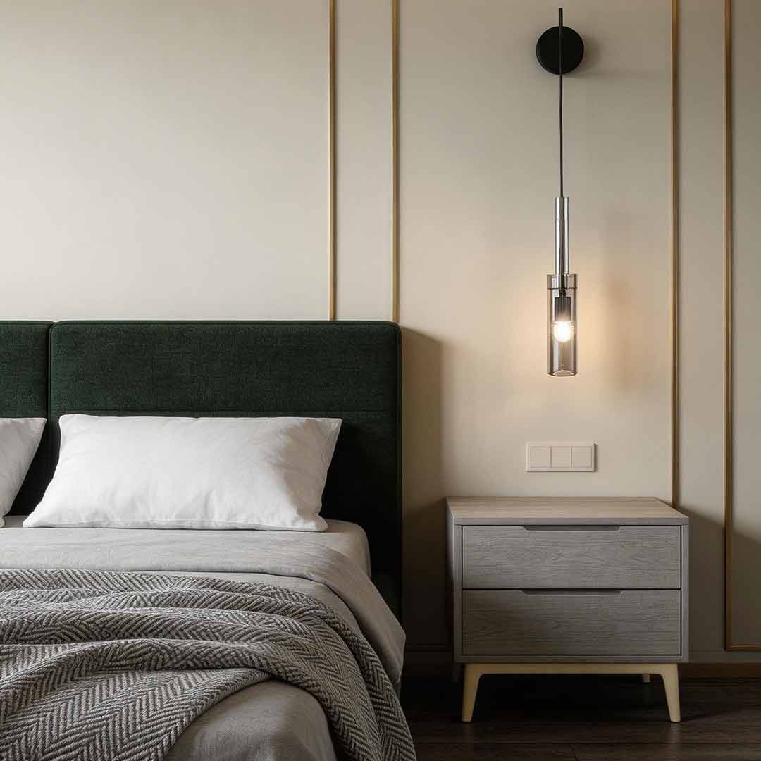 Suspended Cord Wall Lamp, Copper and Smoke Glass Light