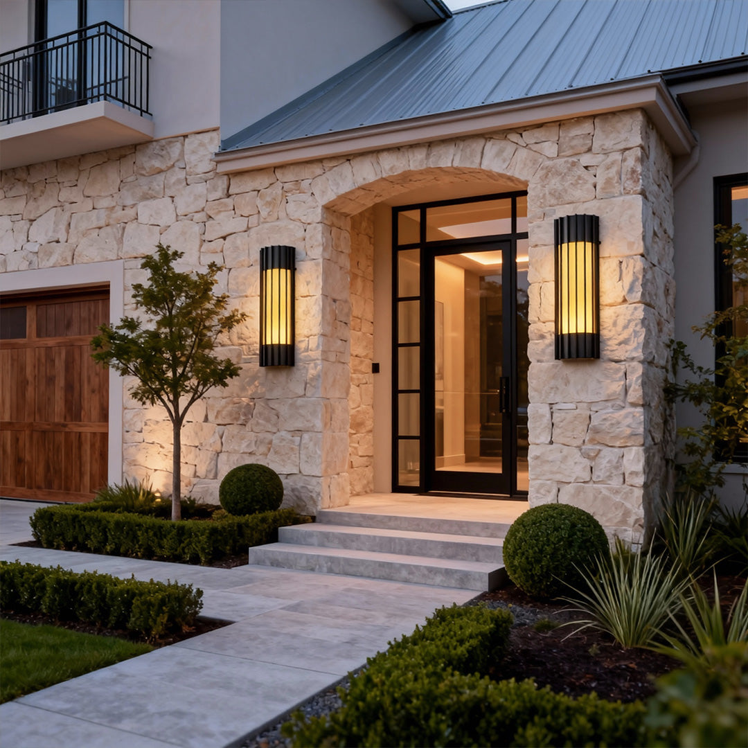 Ribbed Stone Shade Wall Sconce, Black Copper Outdoor Wall Light