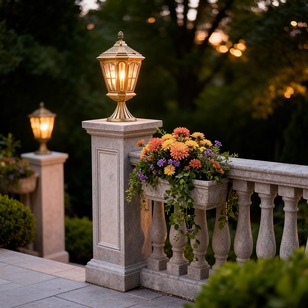 Octagonal Palace Pillar Lantern, Antique Bronze Copper Post Light