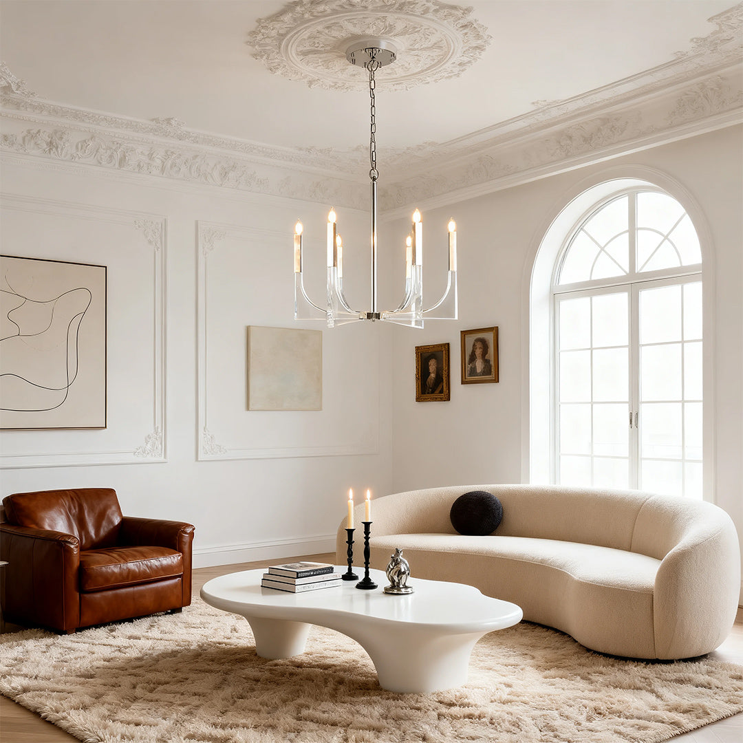 Acrylic Arch Candle Chandelier, Silver Metal Modern Ceiling Light 2