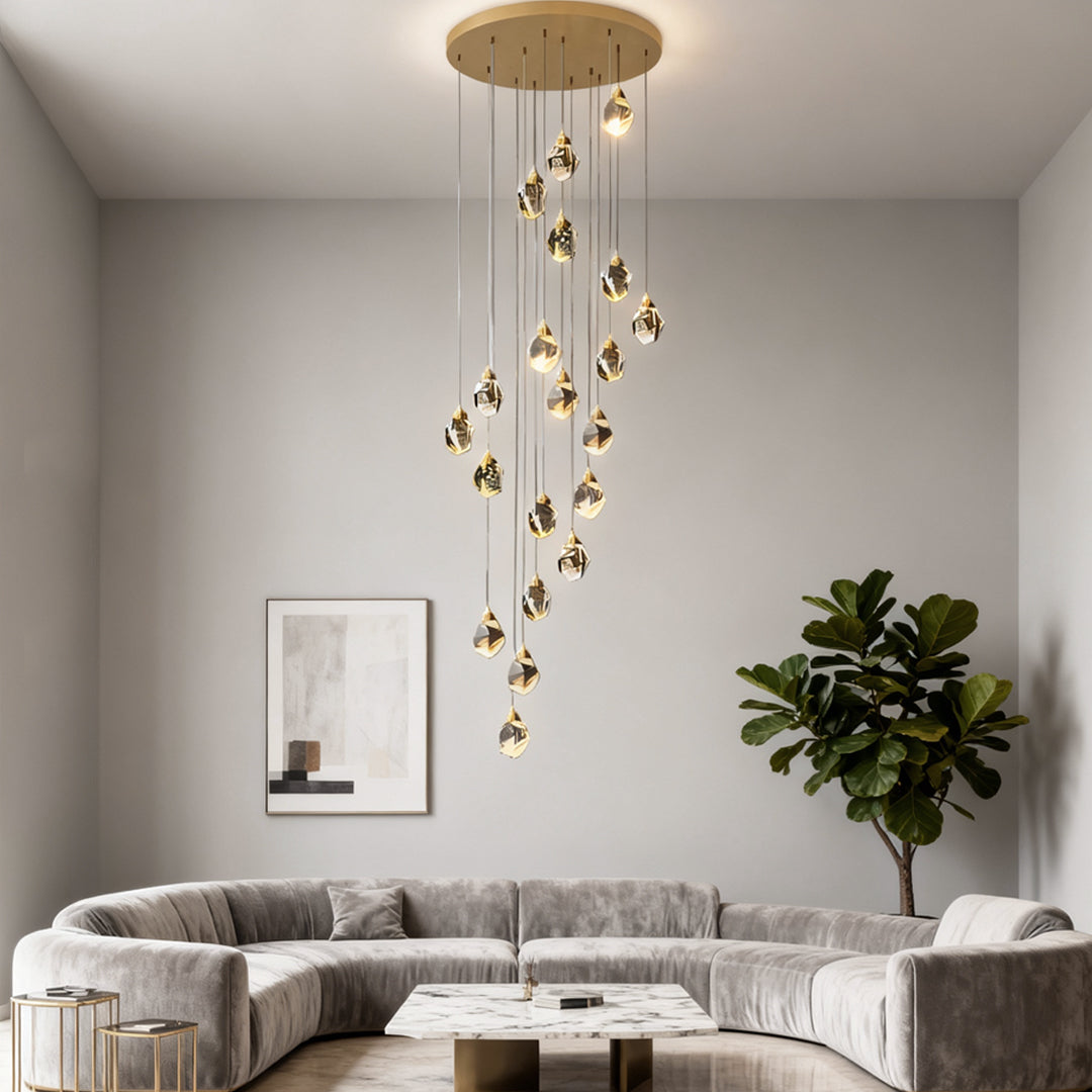 Spiral Crystal Staircase Chandelier, Gold and Crystal LED