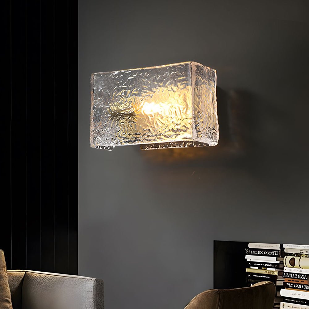 Ripple Glass Block Wall Sconce, Brass Bedside Wall Light