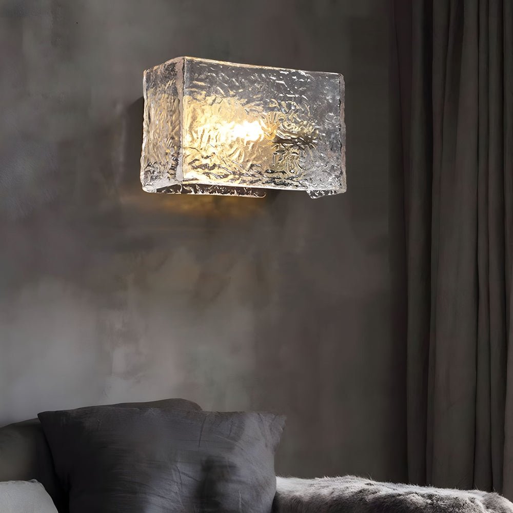 Ripple Glass Block Wall Sconce, Brass Bedside Wall Light
