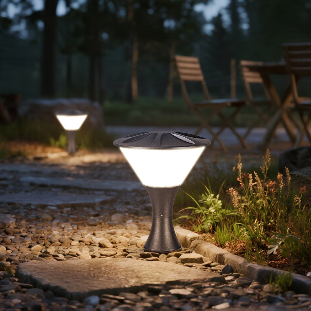 Flared Cone Pier Light, Matte Black Aluminum Garden Post Light