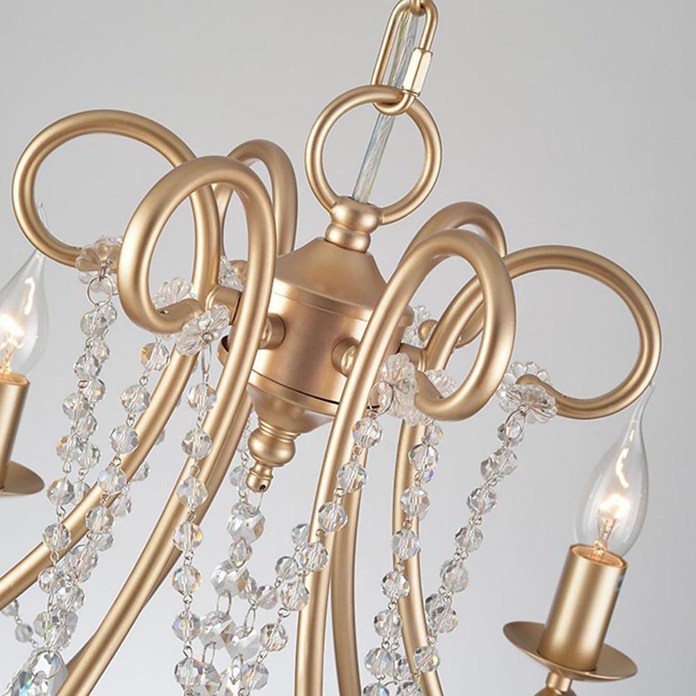 Scrolled Arm Crystal Candle Chandelier, Vintage Metal Ceiling Light 5