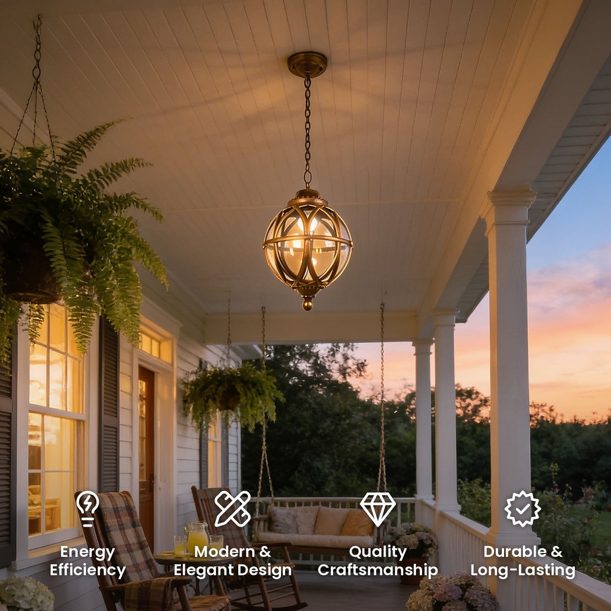 Metal Orb Outdoor Pendant: energy efficiency, modern and elegant design, quality craftsmanship, durable and long-lasting