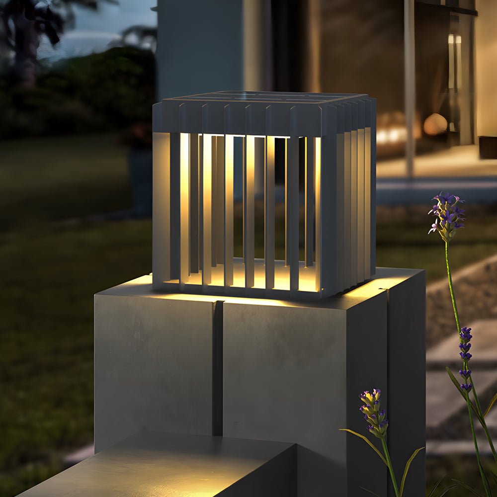 Square Openwork Pillar Light, Black Stainless Steel Pier Light