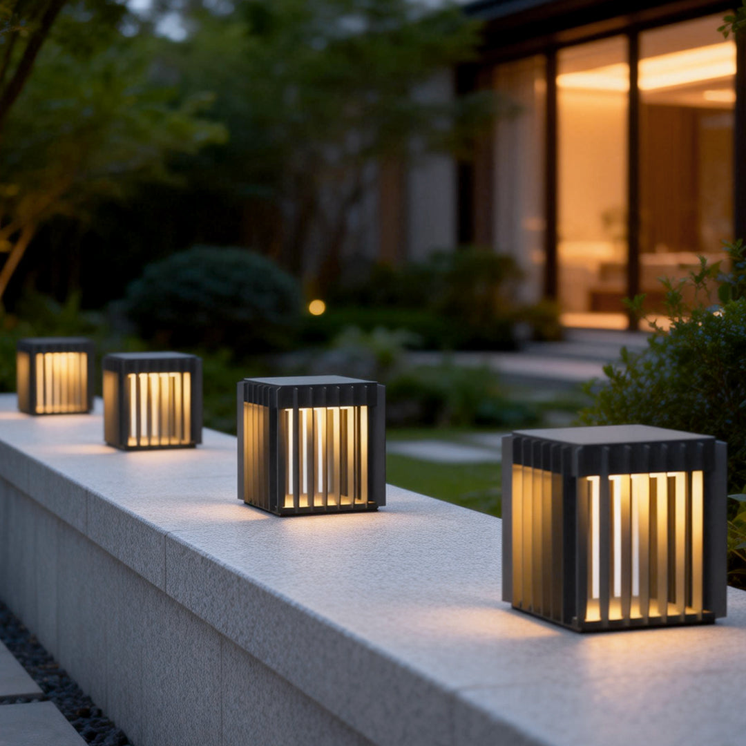 Square Openwork Pillar Light, Black Stainless Steel Pier Light