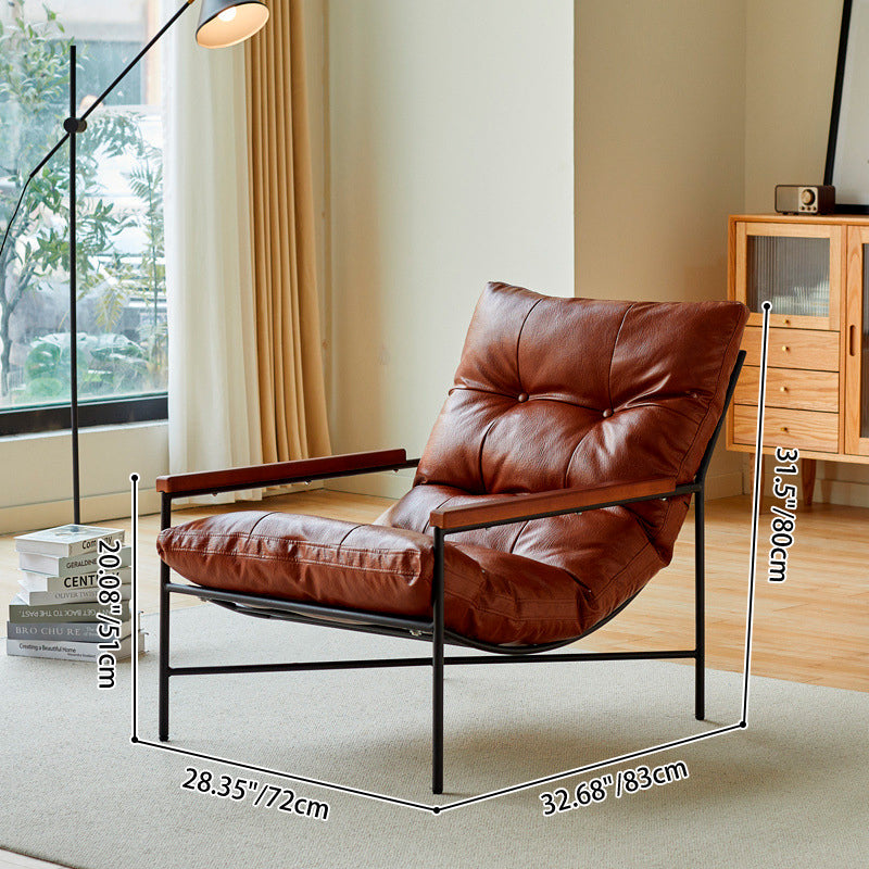 Modern Mid-Century Rectangular PU Leather Carbon Steel Rubberwood Solid Wood PP Cotton Recliner Backrest For Living Room