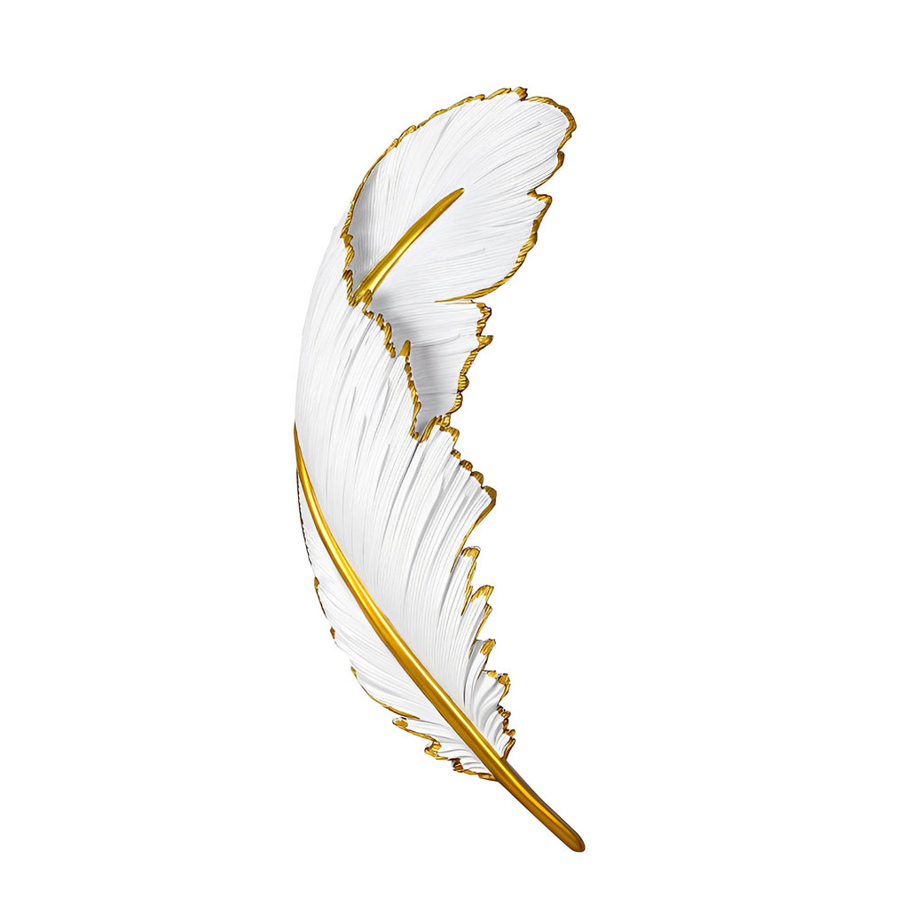 Gilded Feather Wall Light, White Resin LED Wall Art Sconce