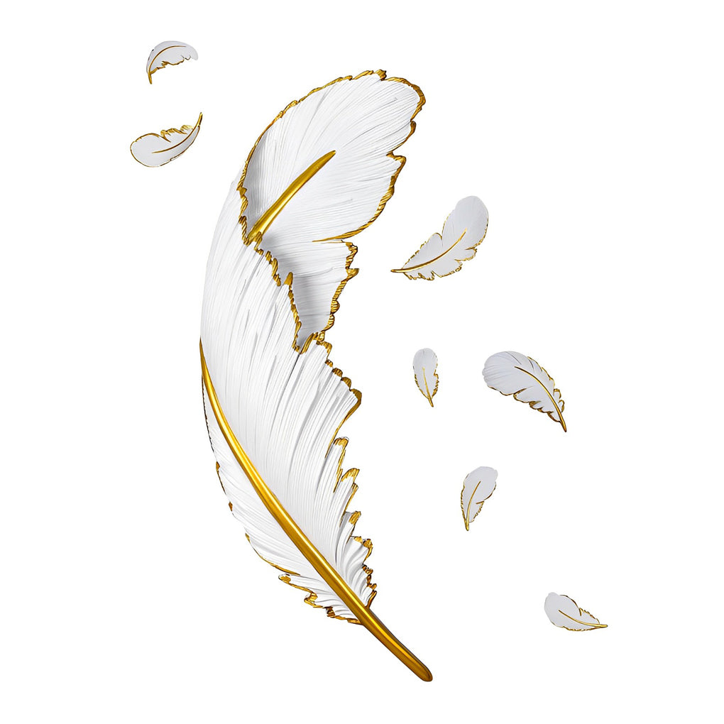 Gilded Feather Wall Light, White Resin LED Wall Art Sconce