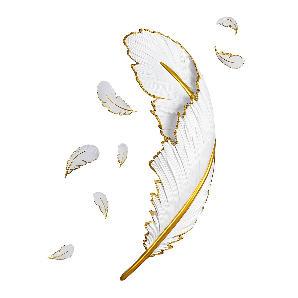 Gilded Feather Wall Light, White Resin LED Wall Art Sconce