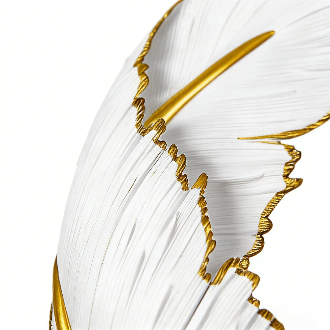 Gilded Feather Wall Light, White Resin LED Wall Art Sconce