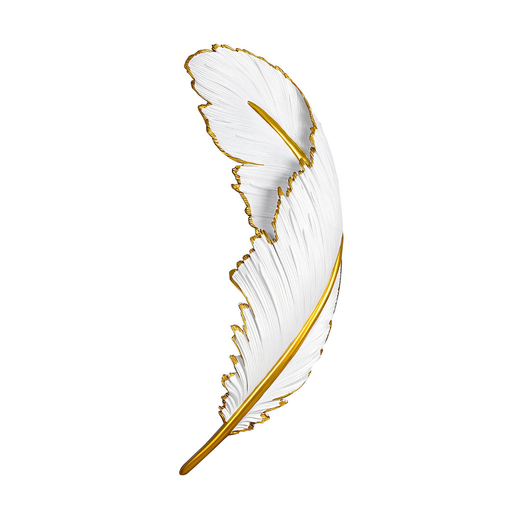 Gilded Feather Wall Light, White Resin LED Wall Art Sconce