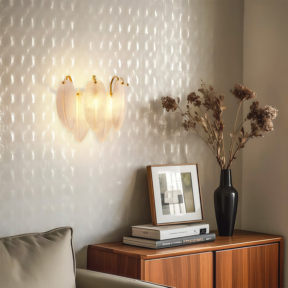 Feather Glass Wall Sconce, French Copper Wall Light, view 2