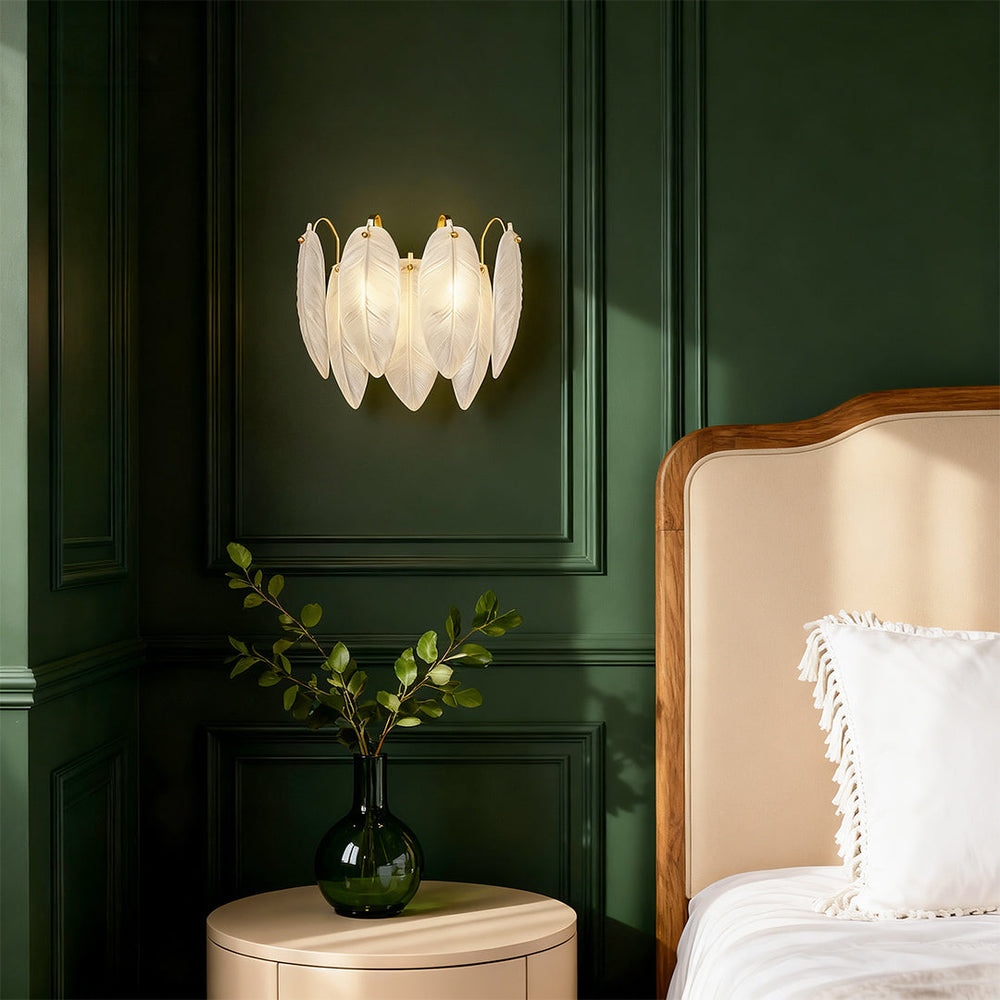Feather Glass Wall Sconce, French Copper Wall Light, view 3