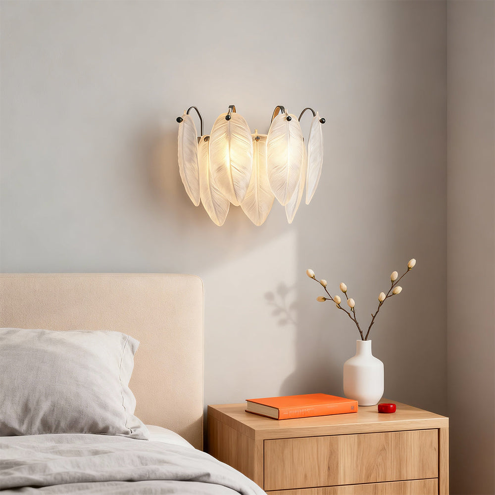 Feather Glass Wall Sconce, French Copper Wall Light, view 5