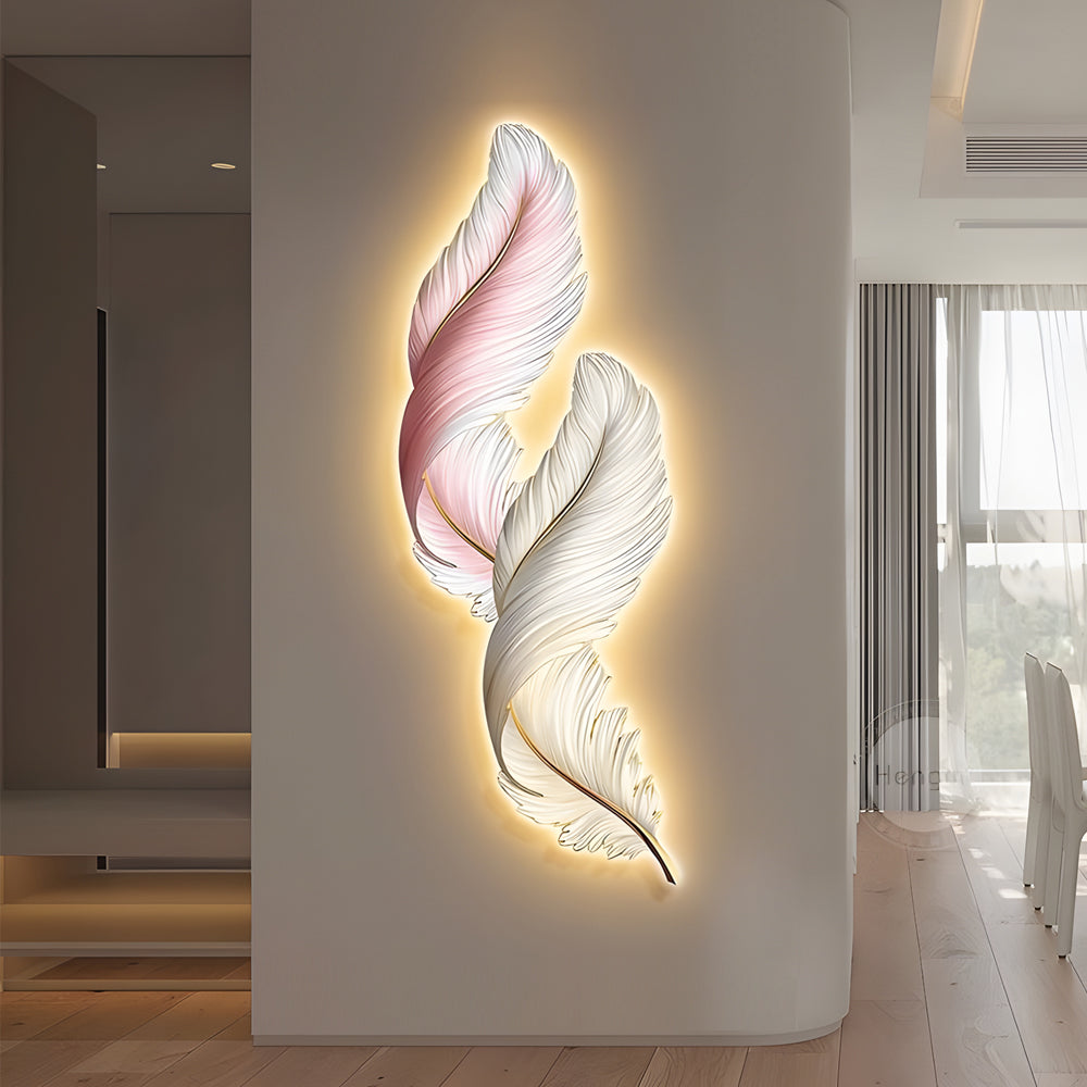 Plume Feather Wall Art Light, Backlit LED Decor Panel