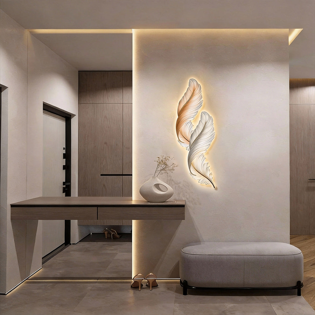 Plume Feather Wall Art Light, Backlit LED Decor Panel