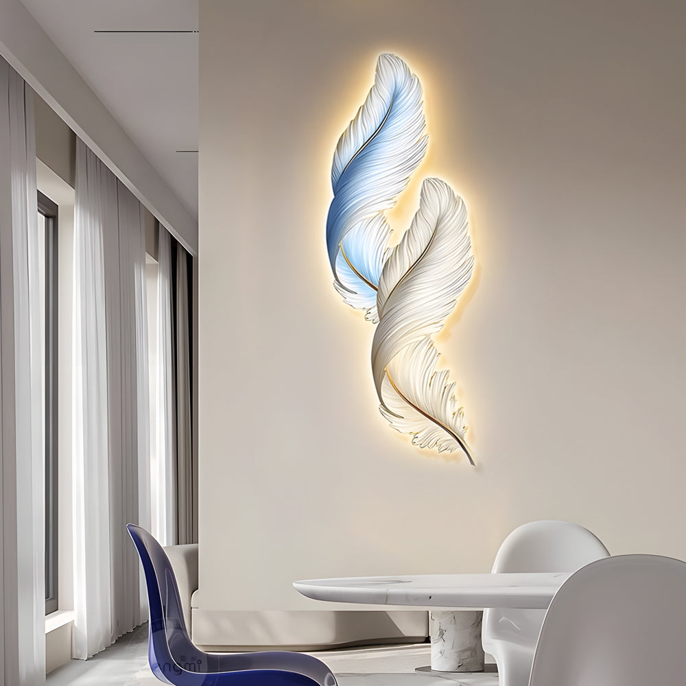 Plume Feather Wall Art Light, Backlit LED Decor Panel